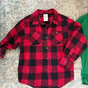 Faded Glory Boys Long Sleeve Button Up Flannel/Plaid XS(4-5) Red/Black